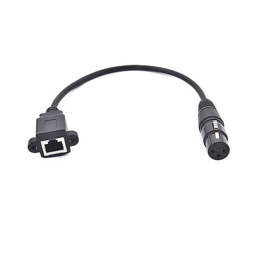 LAN Kabel 30 cm RJ45 Buchse zu XLR 3 Pin Buchse Schraube in Schwarz | System-S