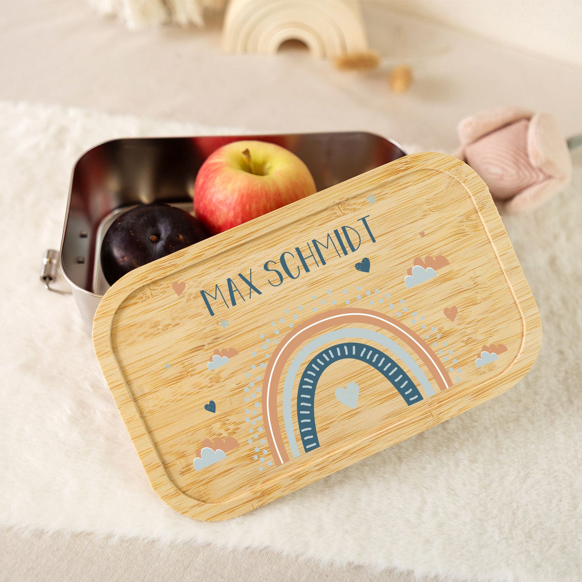 Brotdose mit Deckel für Kinder mit UV-Druck im "Regenbogen" Design