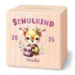 Spardose aus Holz - Schulkind