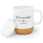 Bedruckte Tasse mit Korksockel & Deckel - Wunschtext V1 Namma Markt