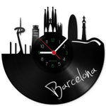 Wanduhr aus Vinyl Skyline Barcelona