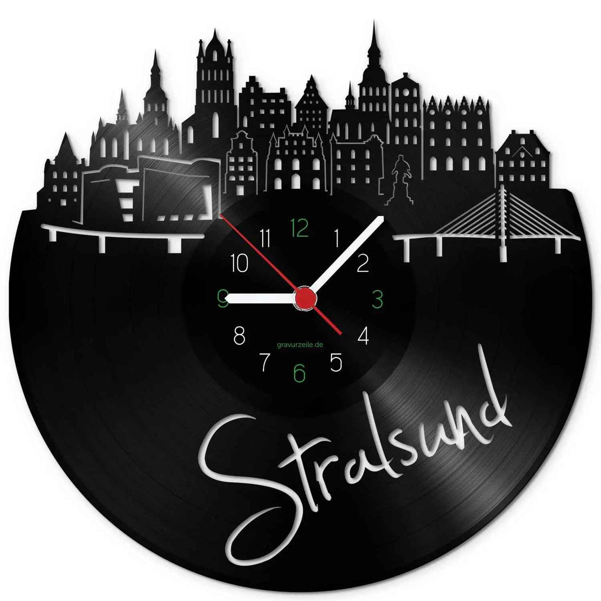 Wanduhr aus Vinyl Skyline Stralsund