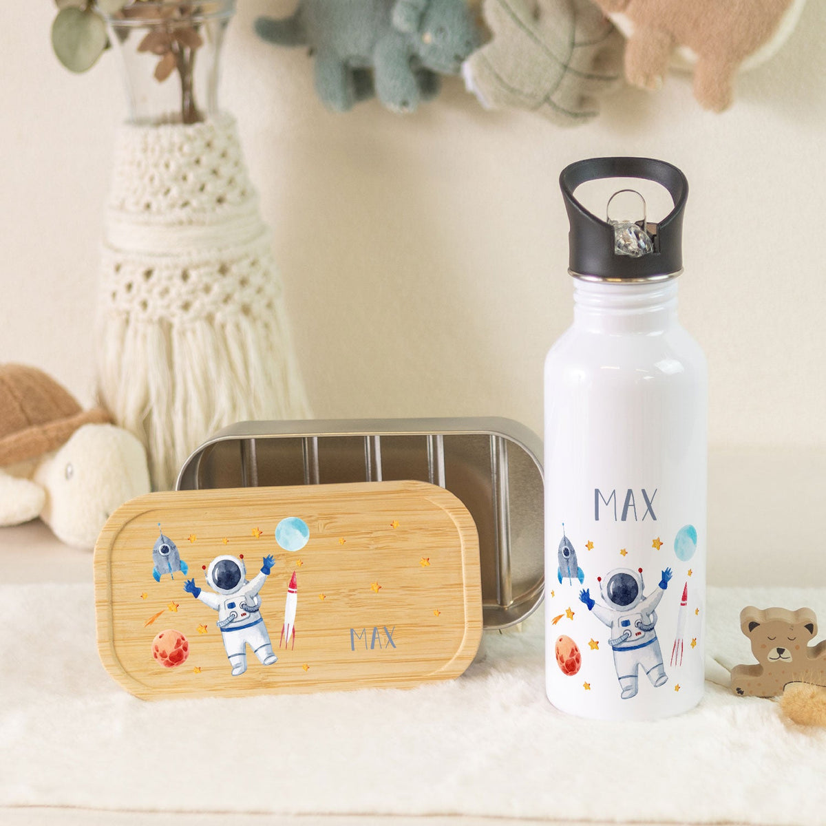 Bedruckte Brotdose & Trinkflasche im Set - Astronaut