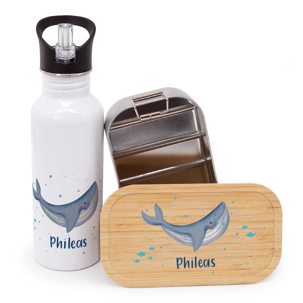 Bedruckte Brotdose & Trinkflasche im Set - Wal