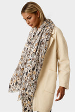 Floral Print Fringed edges Scarf In Brown
