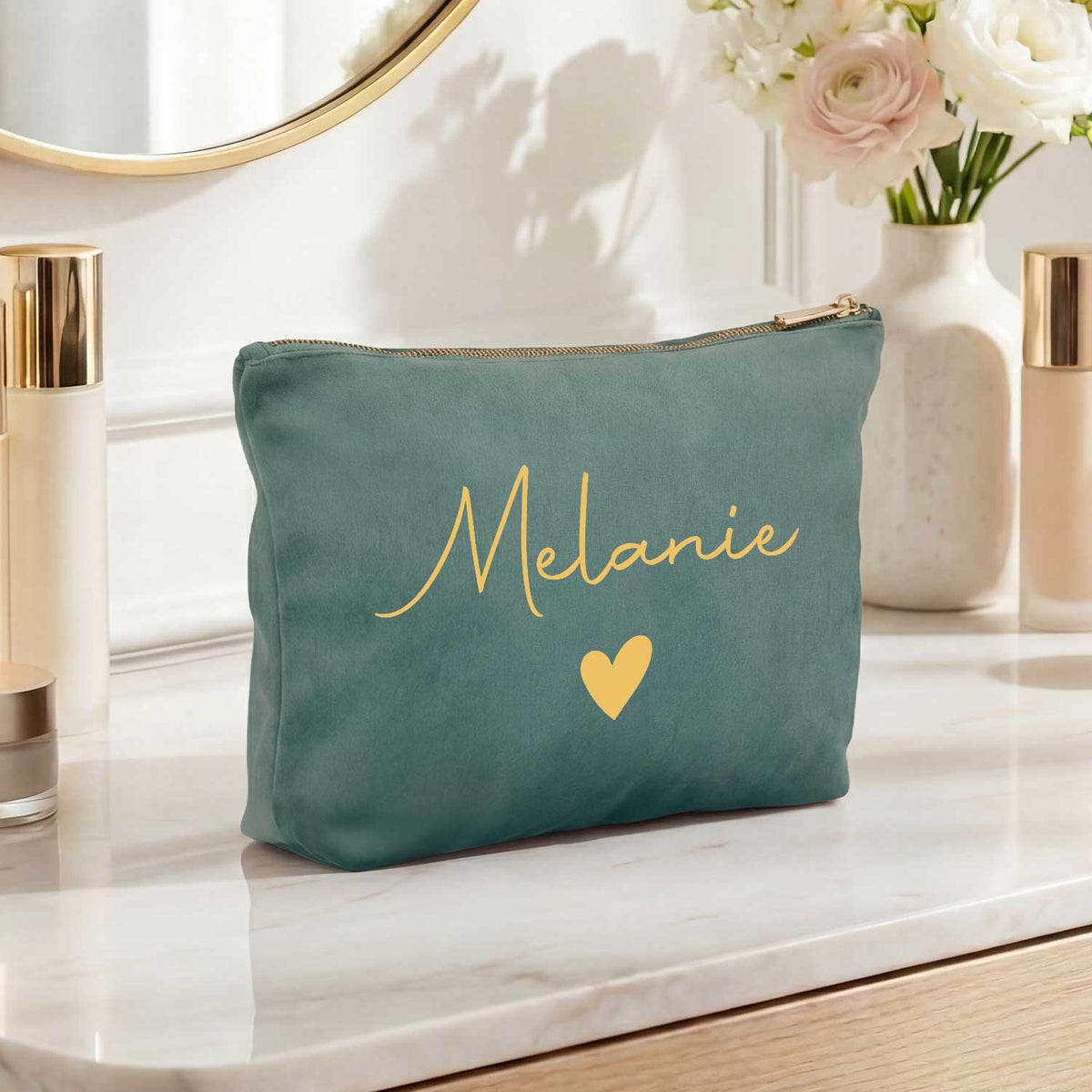 Personalisierte Samt Kosmetiktasche mit Name für Kosmetik & MakeUp