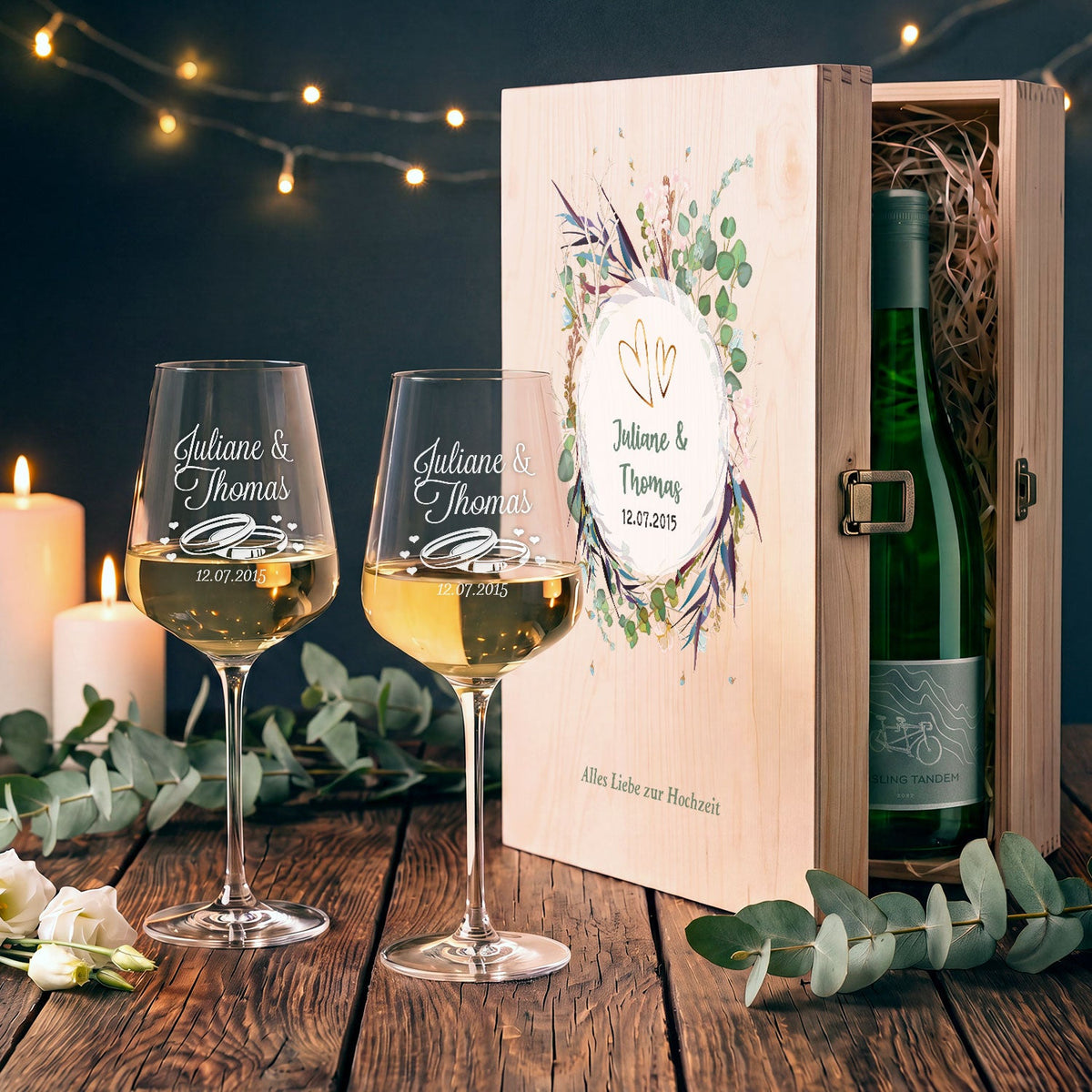 Stölzle Lausitz Weingläser mit Gravur als Set - "Flower Wedding"