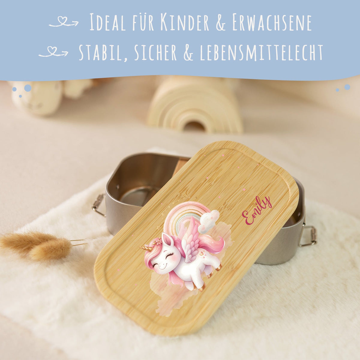 Brotdose mit Deckel für Kinder mit UV-Druck im "Pegasus" Design