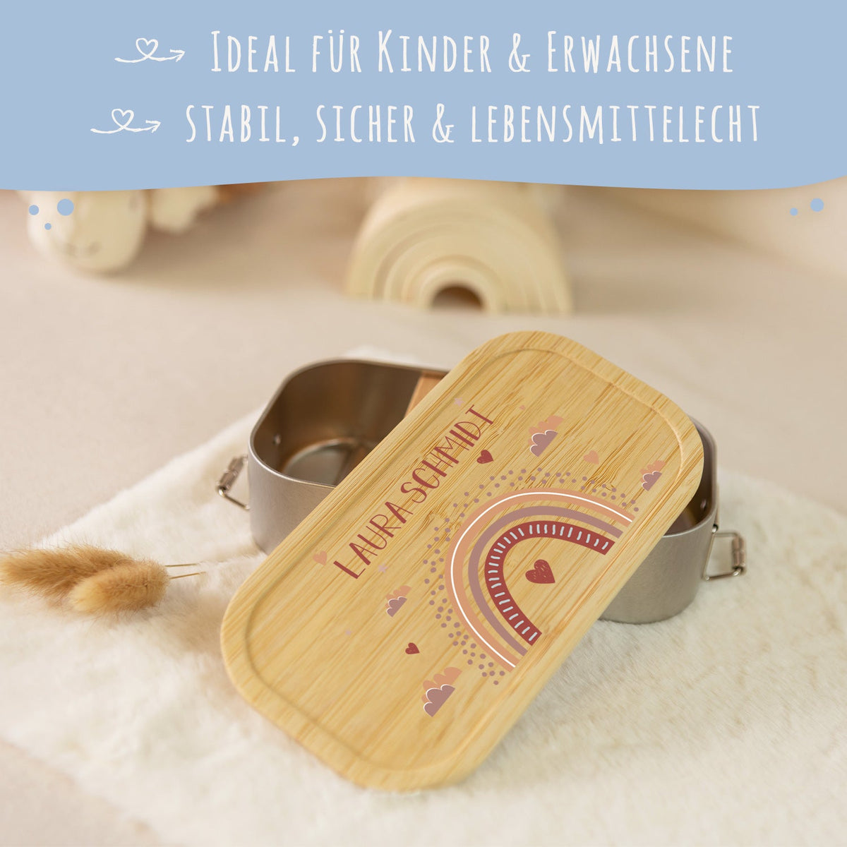 Brotdose mit Deckel für Kinder mit UV-Druck im "Regenbogen" Design