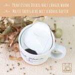 Bedruckte Tasse mit Korksockel & Deckel - Wunschtext V1 Namma Markt