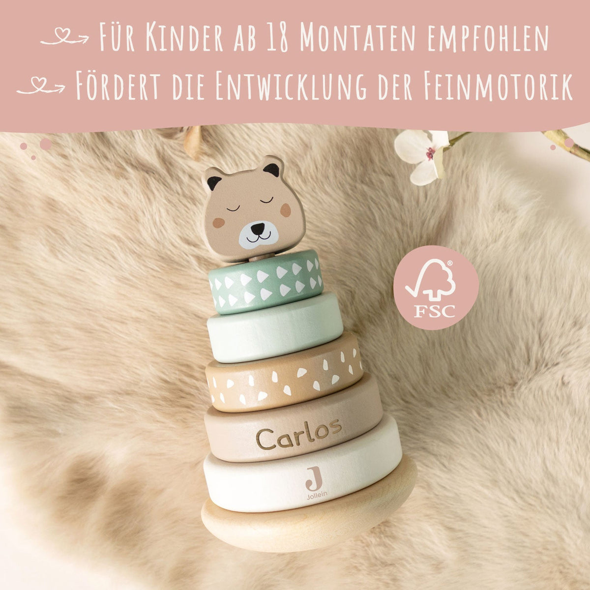 Stapelturm aus Holz (rund) von Jollein - personalisiert mit Name