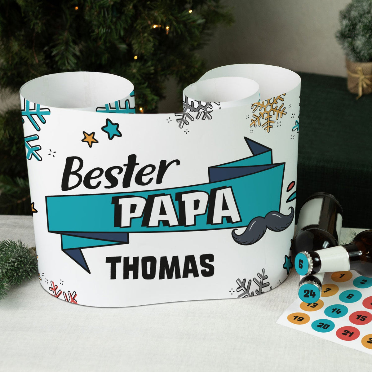 DIY Bierkasten Banderole mit 24 Deckelaufklebern - Bester Papa