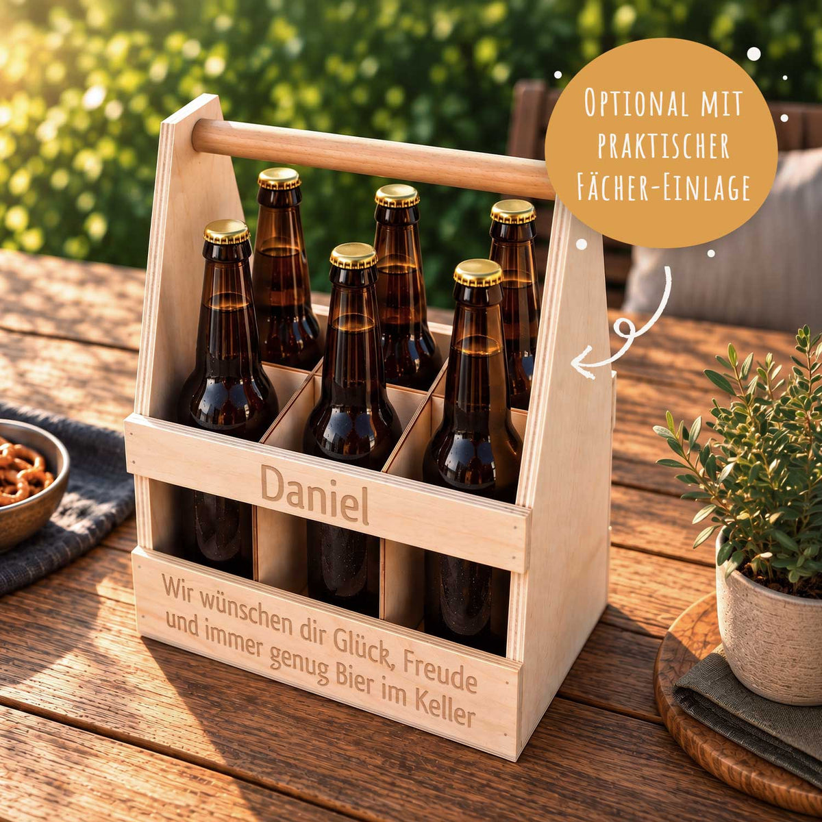 Bierträger aus Holz für 6 Flaschen