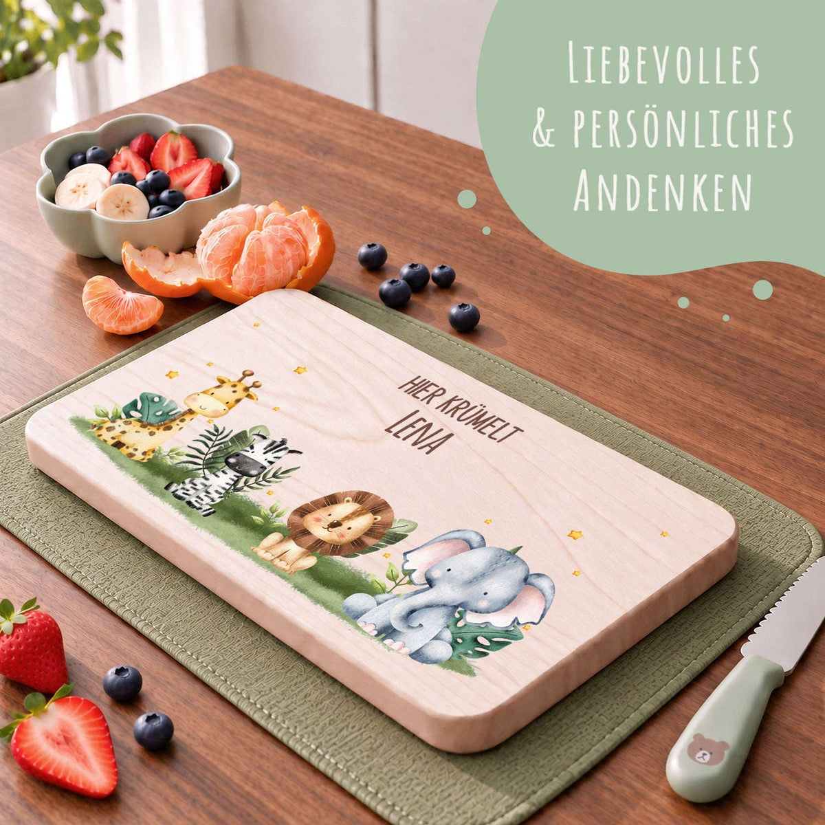 Frühstücksbrettchen mit Druck & Name im "Tiergruppe" Design Namma Markt