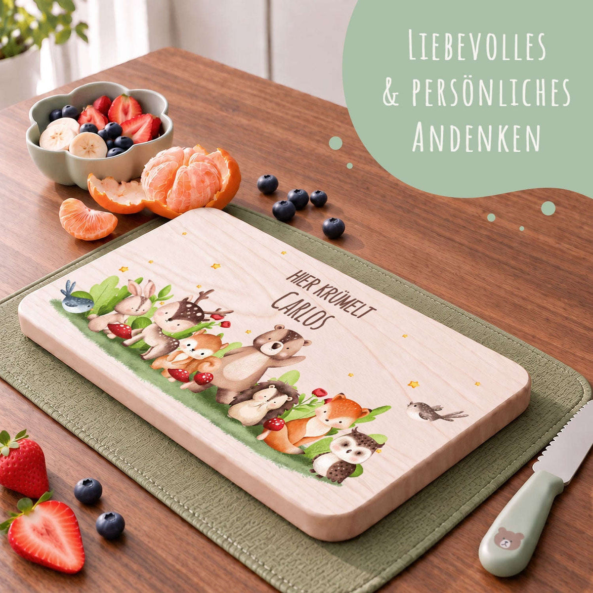 Frühstücksbrettchen mit Druck & Name im "Tiergruppe" Design Namma Markt