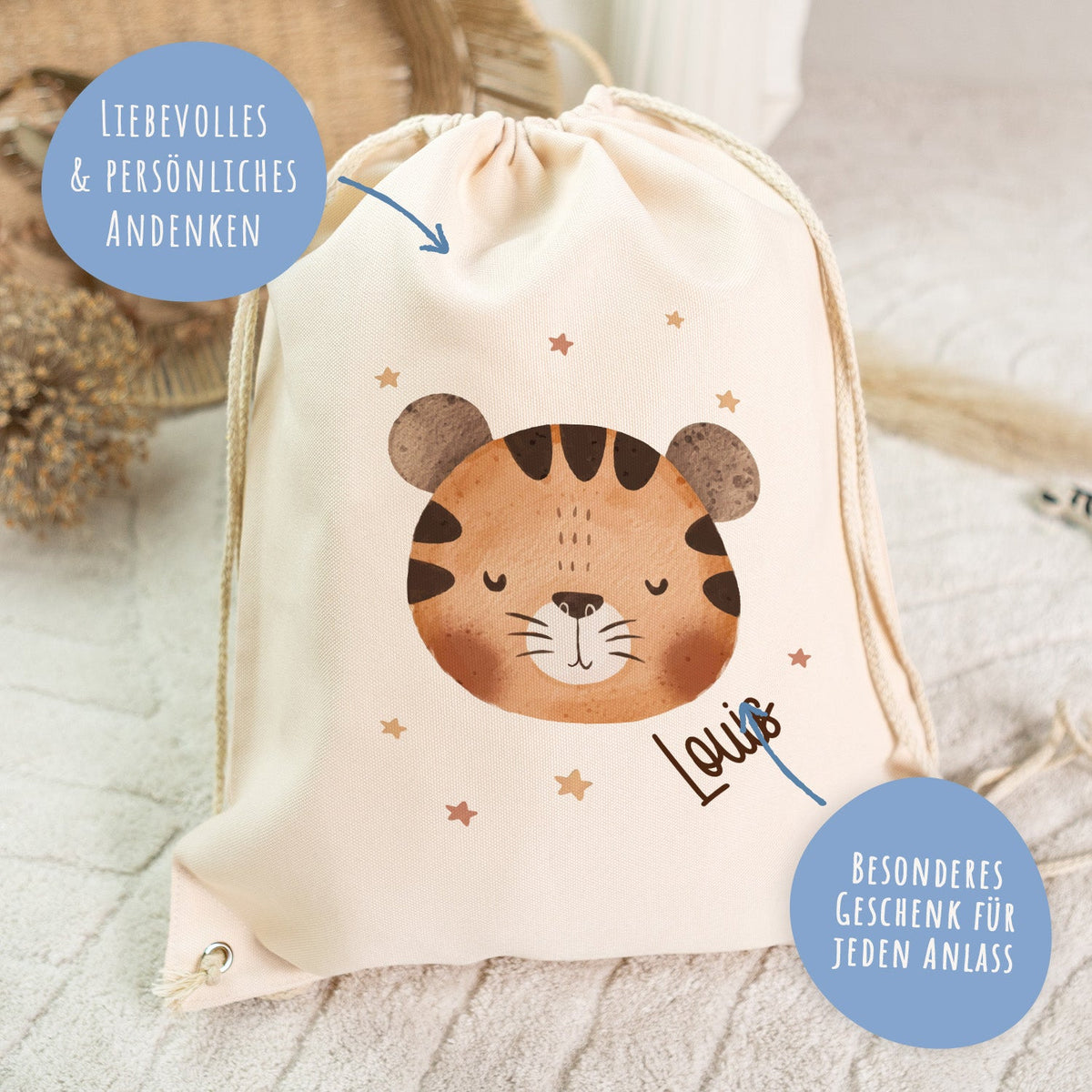 Turnbeutel mit Kindermotiv - Tierköpfe - für Kinder