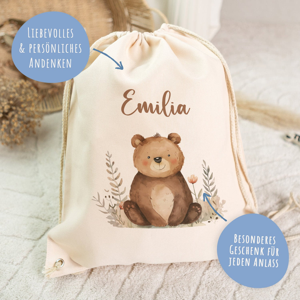 Turnbeutel mit Kindermotiv - Waldtier - für Kinder