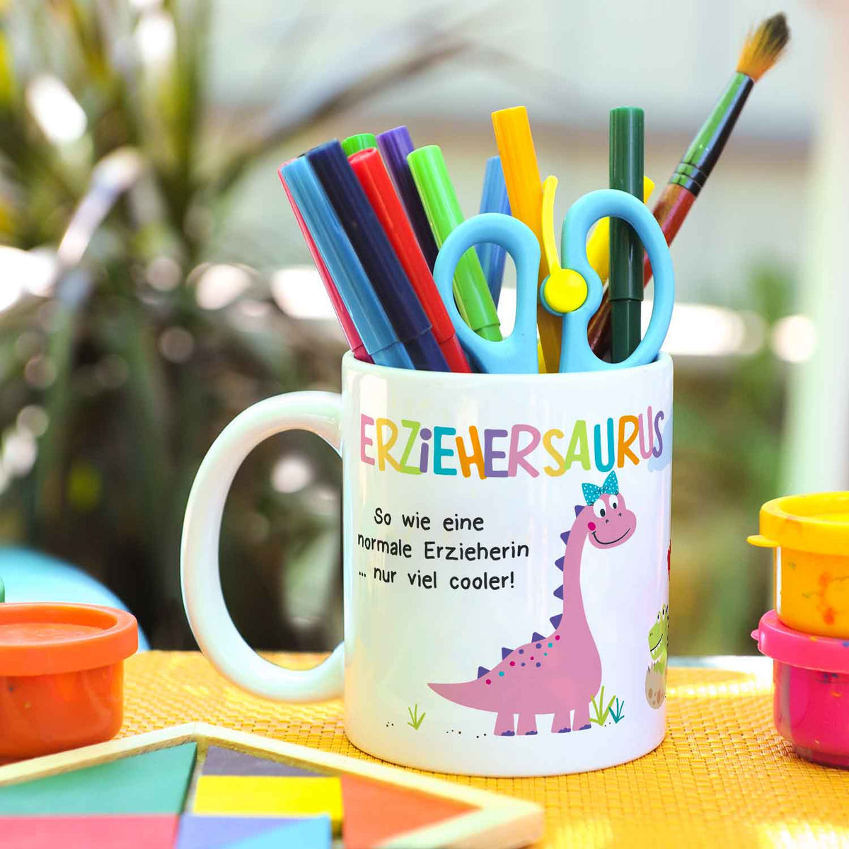 Bedruckte Tasse mit Spruch "Erziehersaurus"