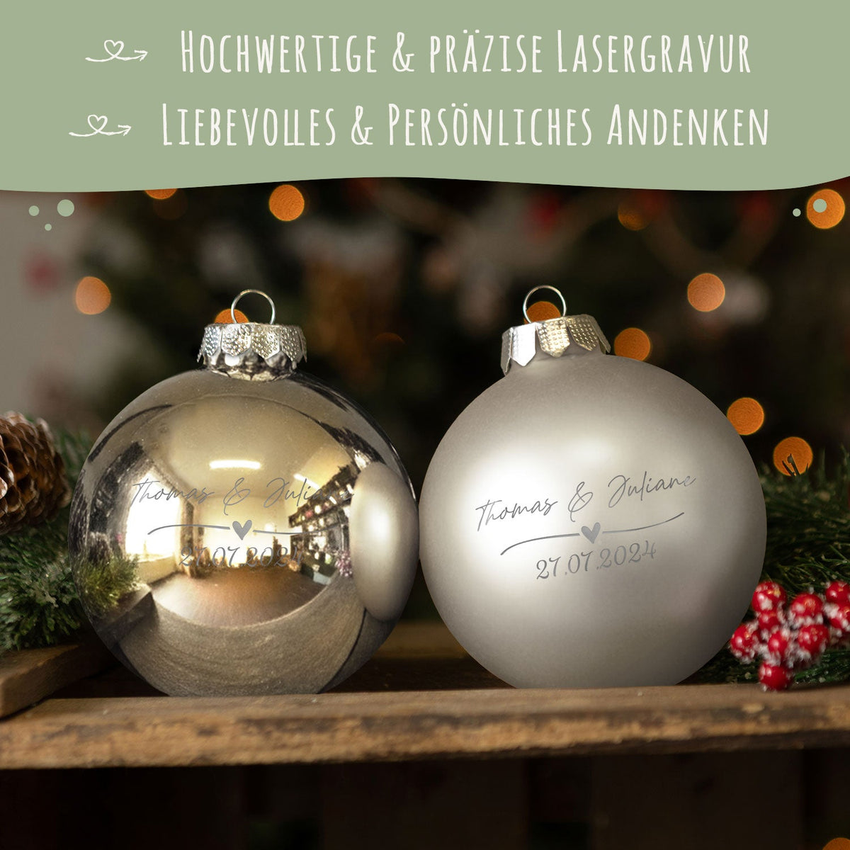 Gravierte Weihnachtskugel - Wedding Love