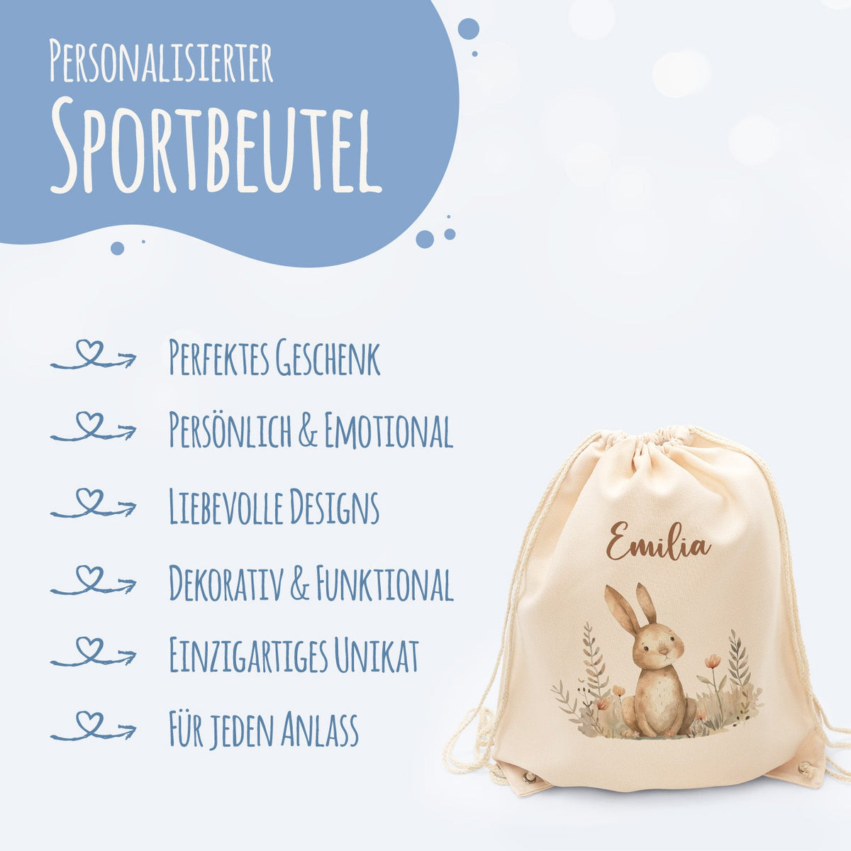 Turnbeutel mit Kindermotiv - Waldtier - für Kinder
