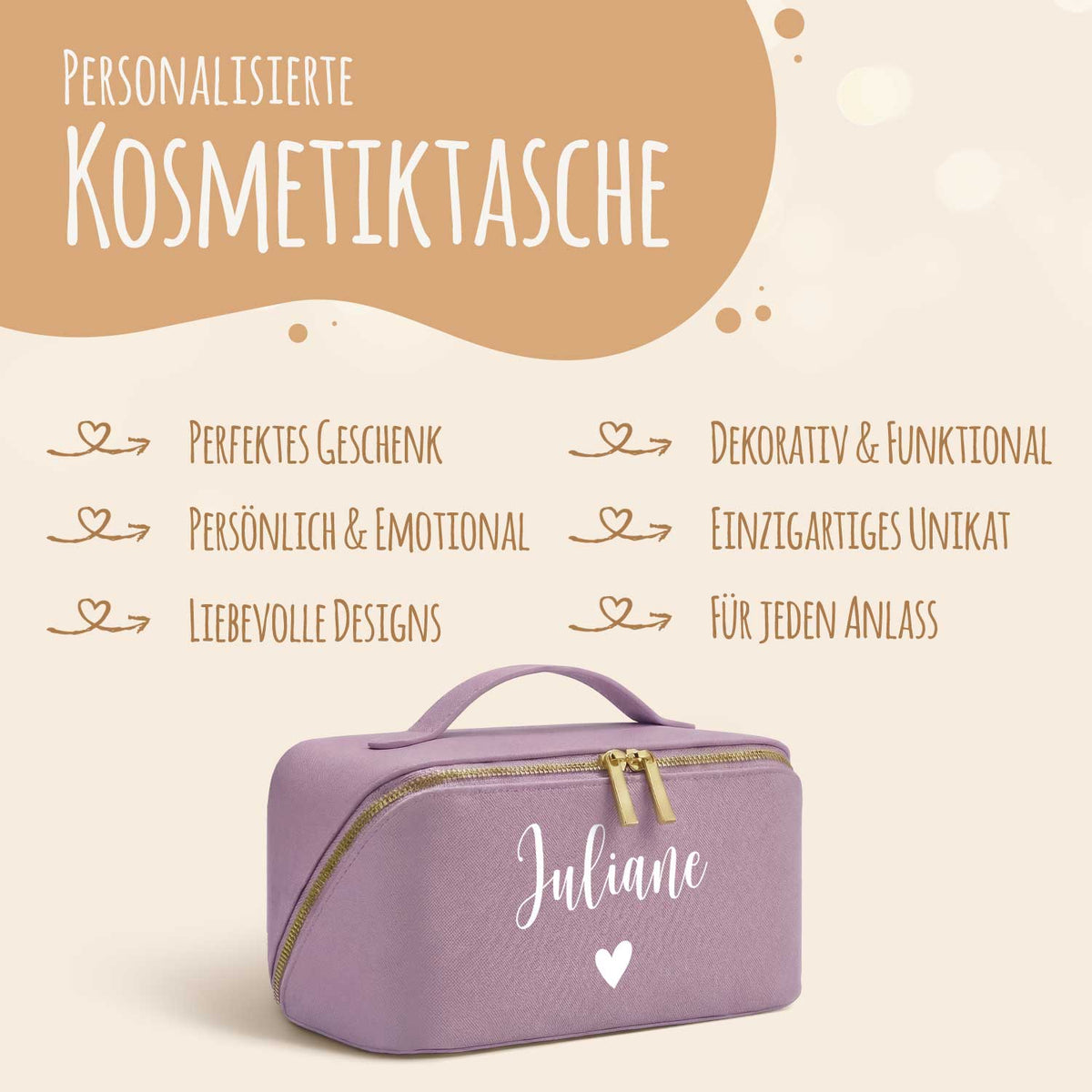 Personalisierte eckige Kosmetiktasche mit Name für Kosmetik & MakeUp