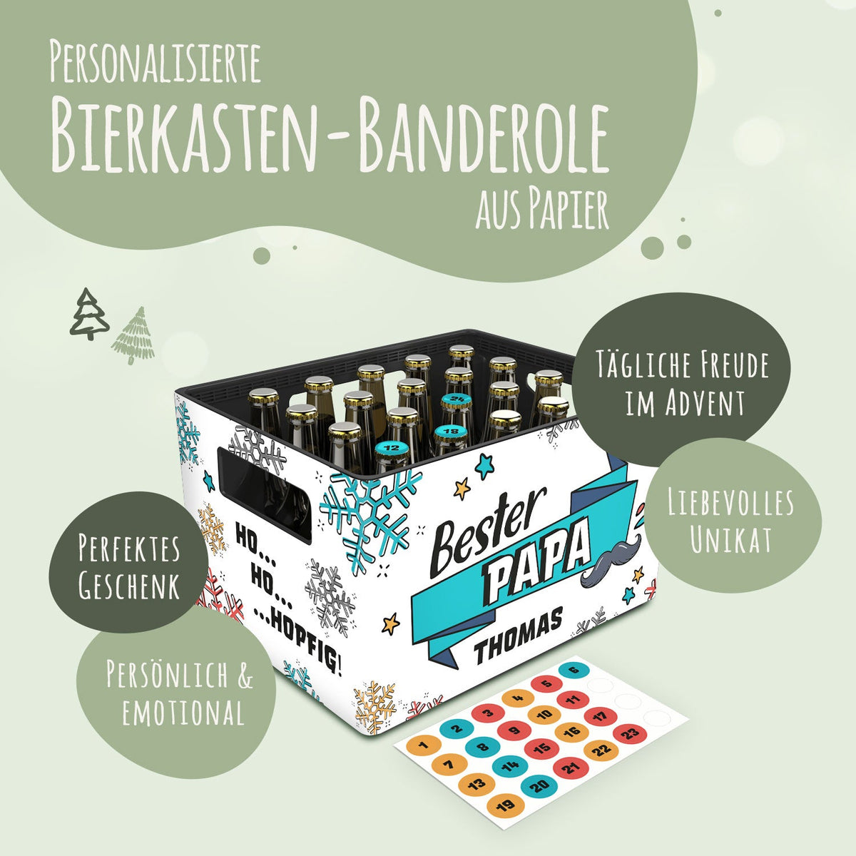 DIY Bierkasten Banderole mit 24 Deckelaufklebern - Bester Papa