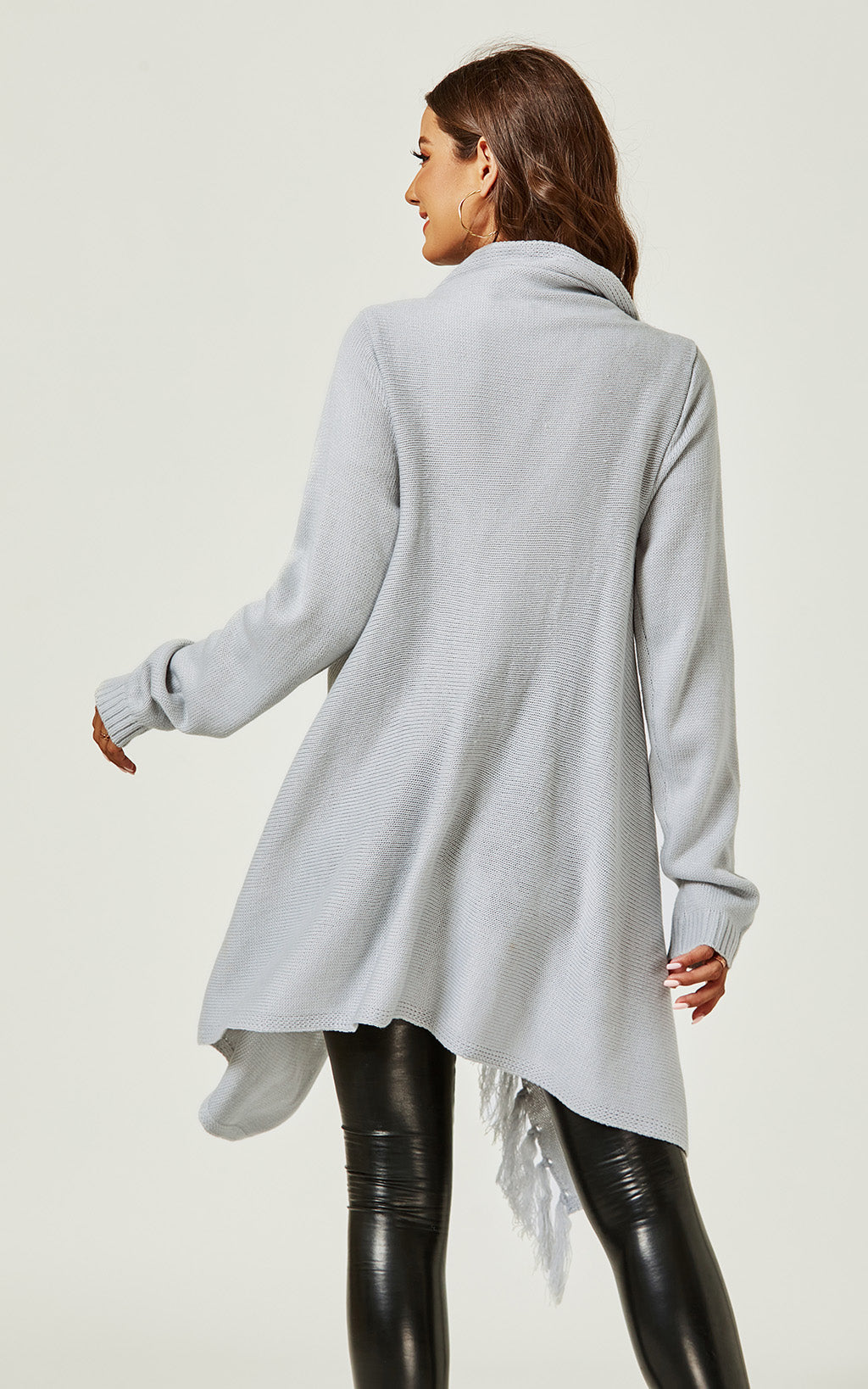 Fringes Detail Cardigan In Silver Grey