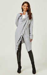 Fringes Detail Cardigan In Silver Grey