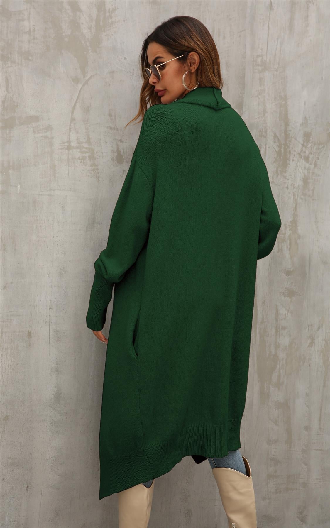 Dark Green Chunky Pleat Oversized Cardigan