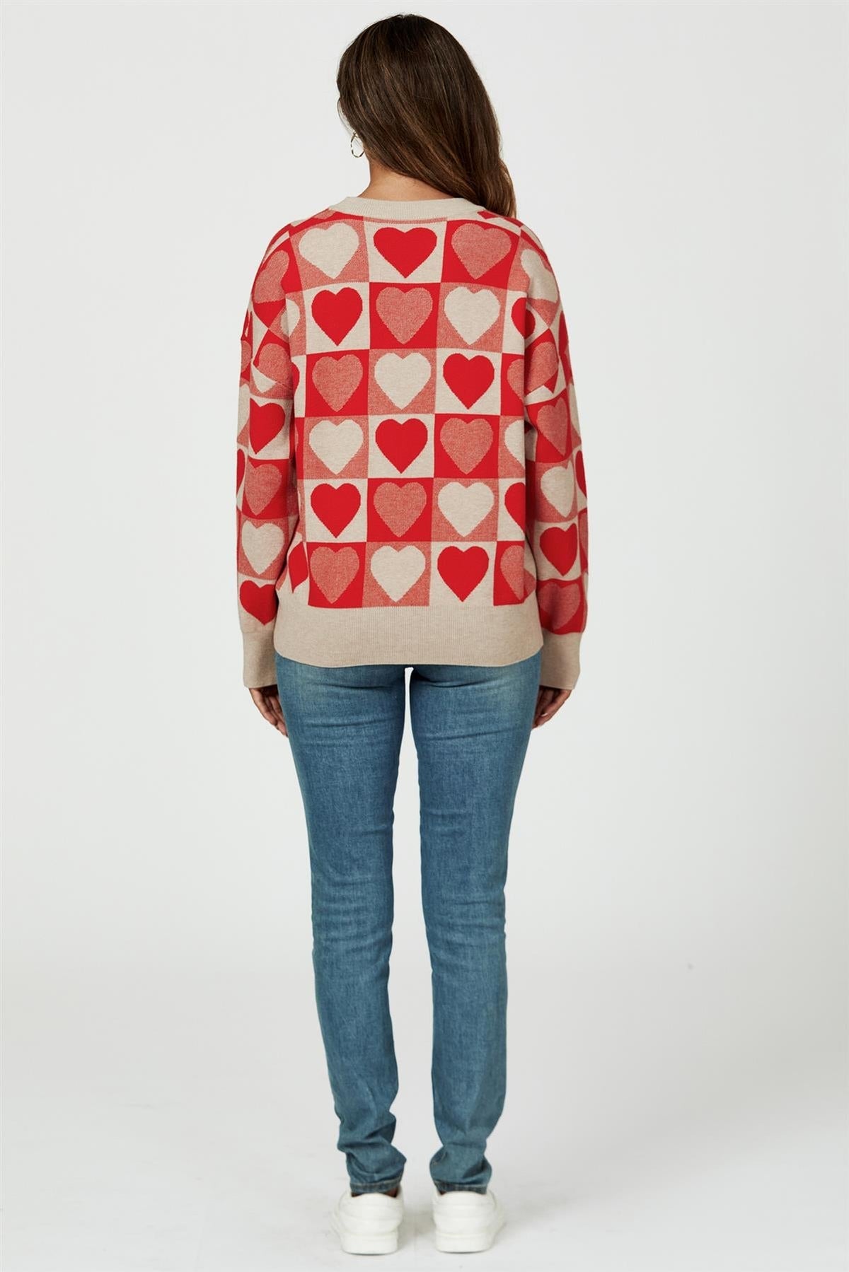 Heart Pattern Knitted Jumper In Red