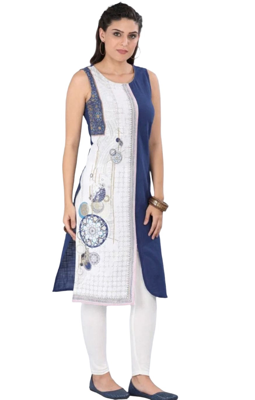 White And Blue Round Neck kurta In Germany