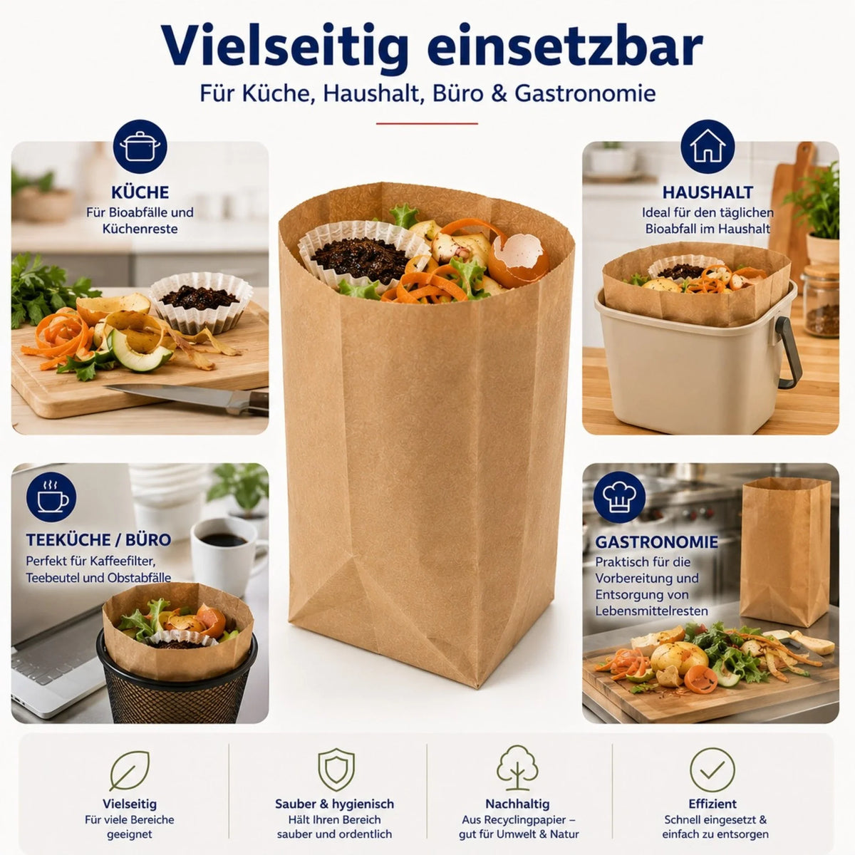 Biomüllbeutel 10L Papier | Reißfeste & nassfeste Mülltüten