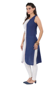 White And Blue Round Neck kurta In Germany