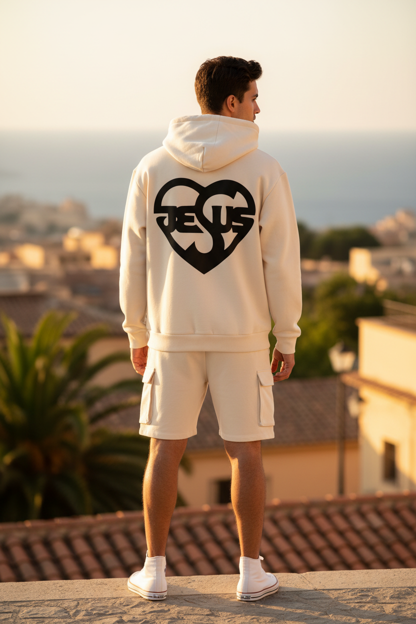 Herren Oversize Zipper Hoodie Jesus Herz