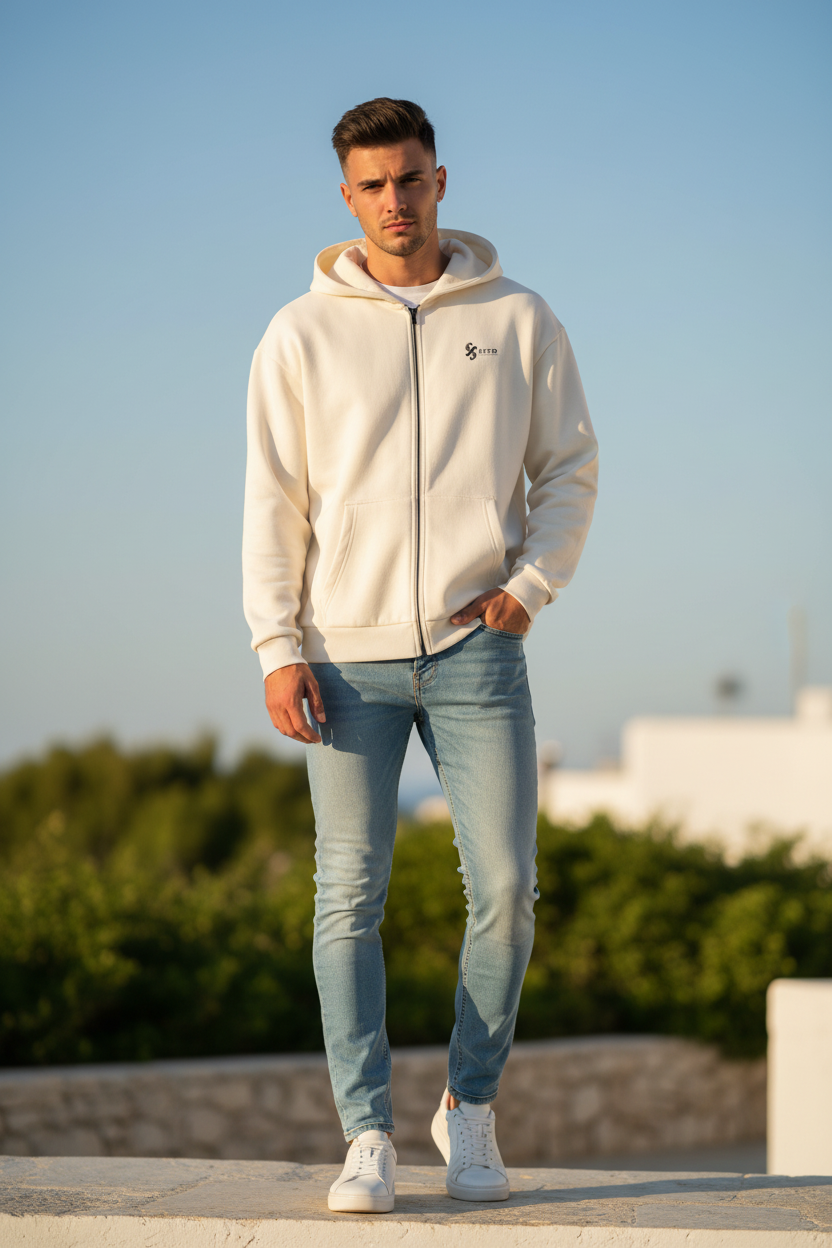 Herren Oversize Zipper Hoodie Jesus Herz