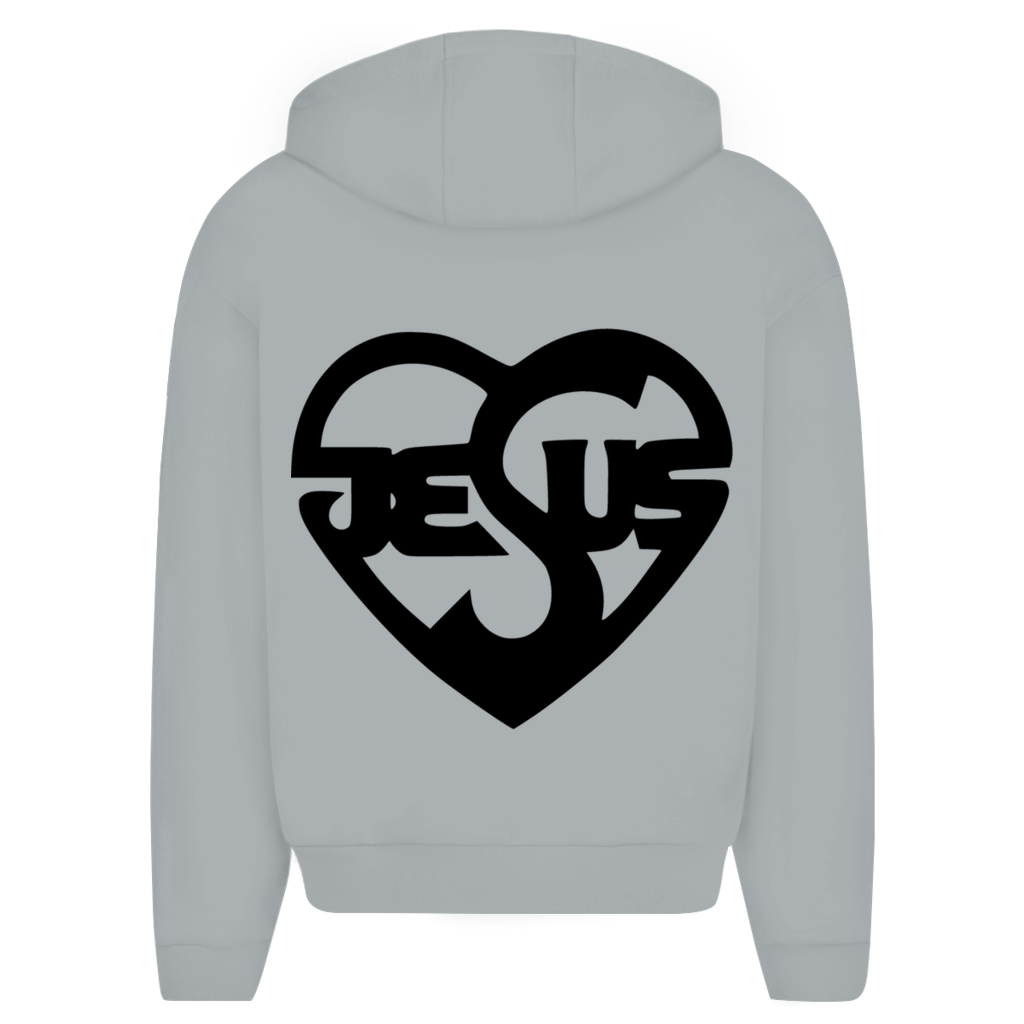Herren Oversize Zipper Hoodie Jesus Herz