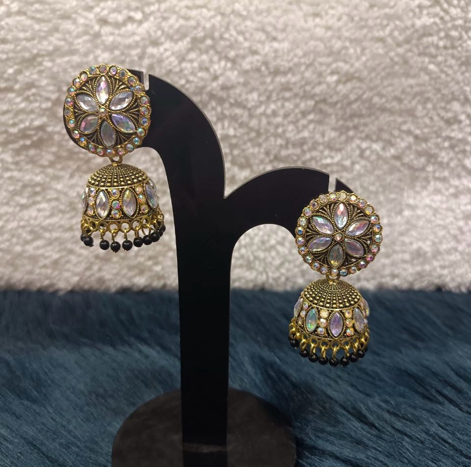Golden Jhumki & Kundan Earrings in Paris