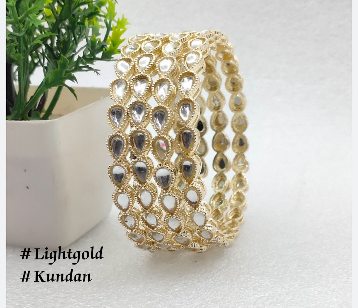 4 Pcs Kundan Gold Plated Bangles Set