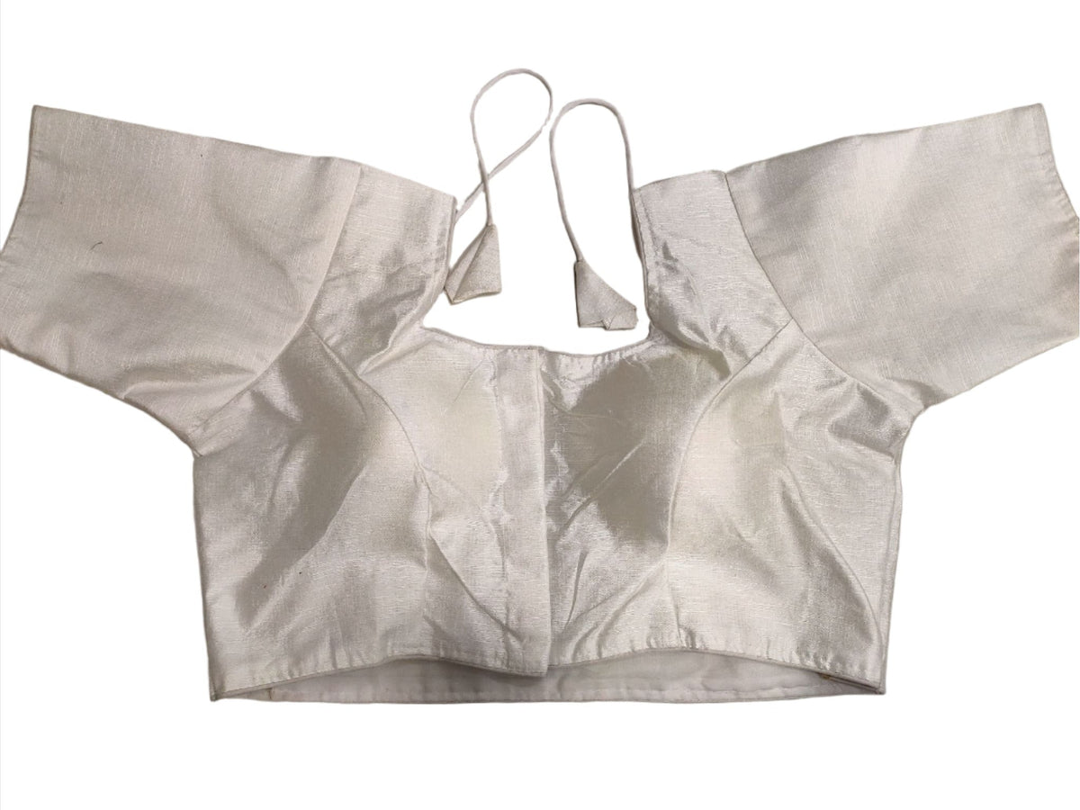 Women White Solid Mulbury Silk Readymade Saree Blouse