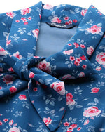 Blue Floral Printed Smocked Detailed Tiered Georgette Fit & Flare Dress in Berlin