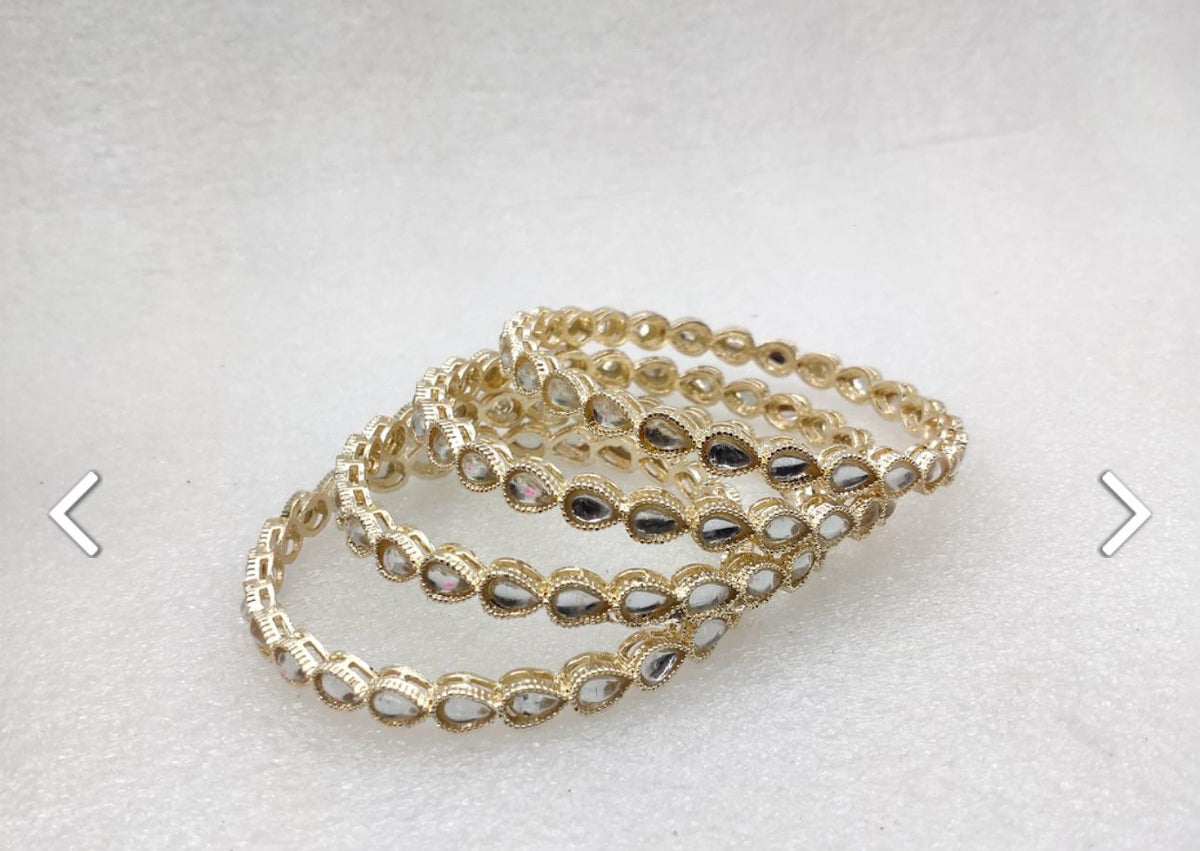 4 Pcs Kundan Gold Plated Bangles Set