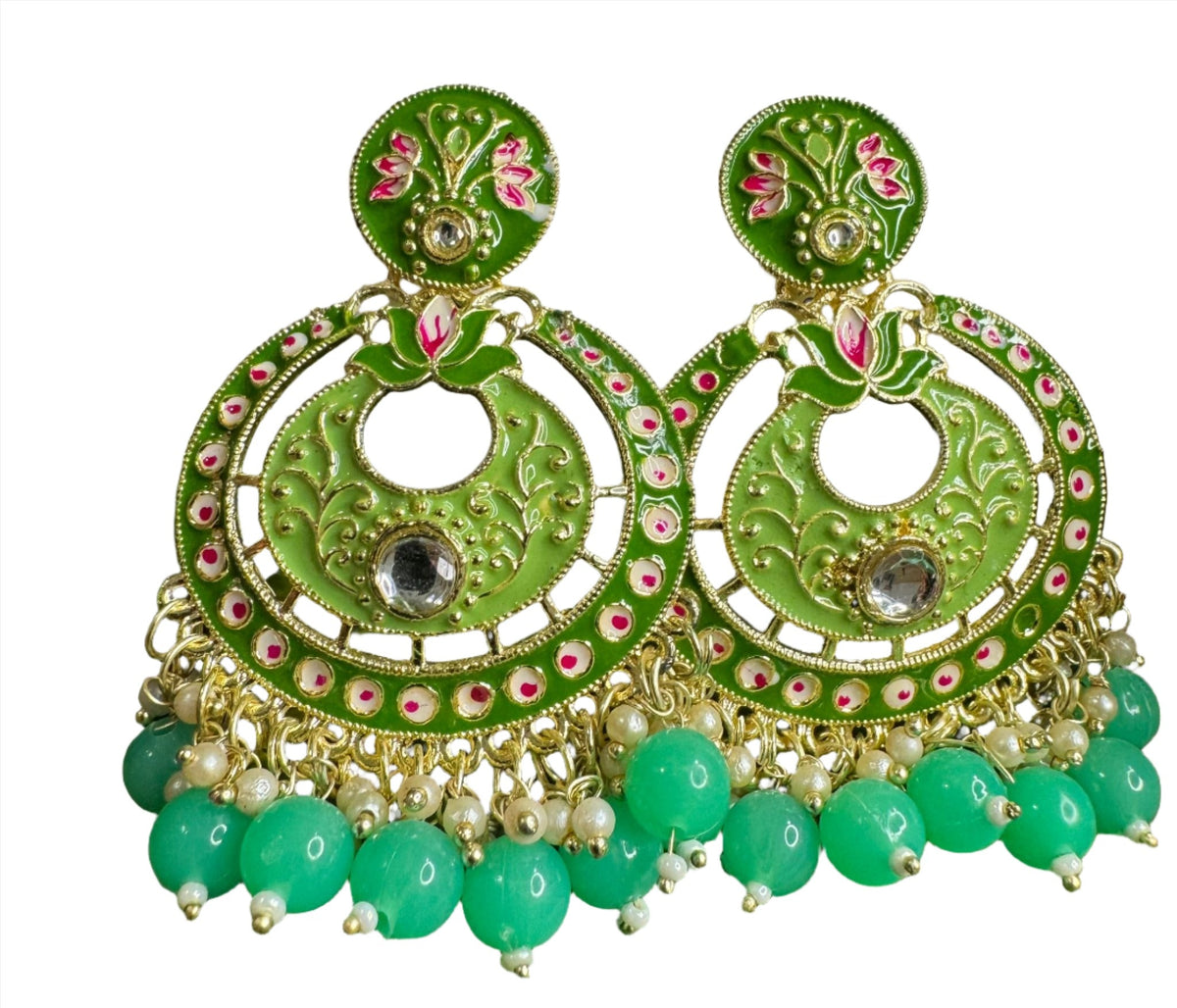 Gold Plated Pearl Kundan Beaded Chandbali Earrings for Women