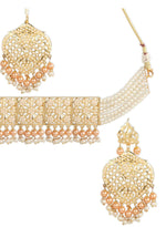 Gold-Plated White & Peach-Coloured Pearl Beaded Jewellery Set