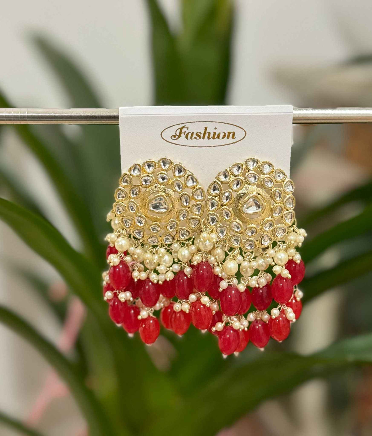Gold-Plated Kundan and Pearl Classic Chandbalis Earrings