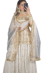 Designer White Embroidered Kurta With Lehenga & Dupatta Set For Party Wear