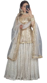 Designer White Embroidered Kurta With Lehenga & Dupatta Set For Party Wear