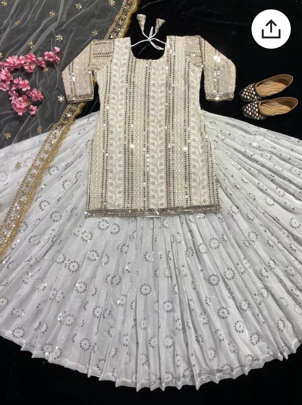 Designer White Embroidered Kurta With Lehenga & Dupatta Set For Party Wear