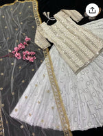 Designer White Embroidered Kurta With Lehenga & Dupatta Set For Party Wear