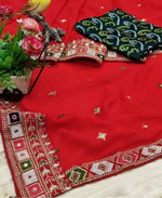 Georgette Saree Red Designer Fox With Mirror Work