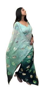 Women's Georgette Saree in Green with unstitched